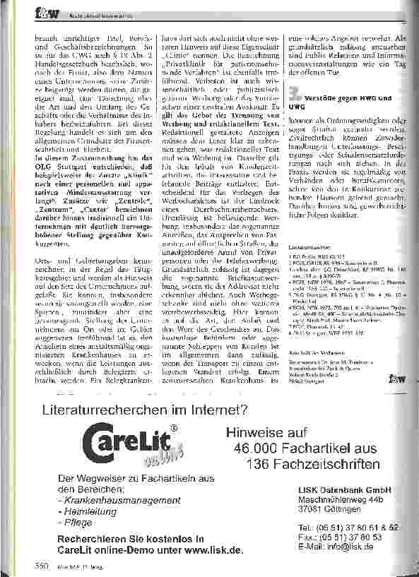 Vorschauseite 6: Heilmittelwerbegesetz und Gesetz gegen den unlauteren Wettbewerb Rechtliche Grenzen des Krankenhaus-Marketing