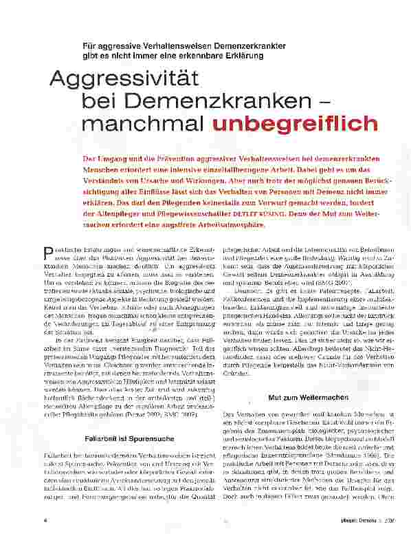 Vorschauseite 1: Aggressivität bei Demenzkranken -manchmal unbegreiflich