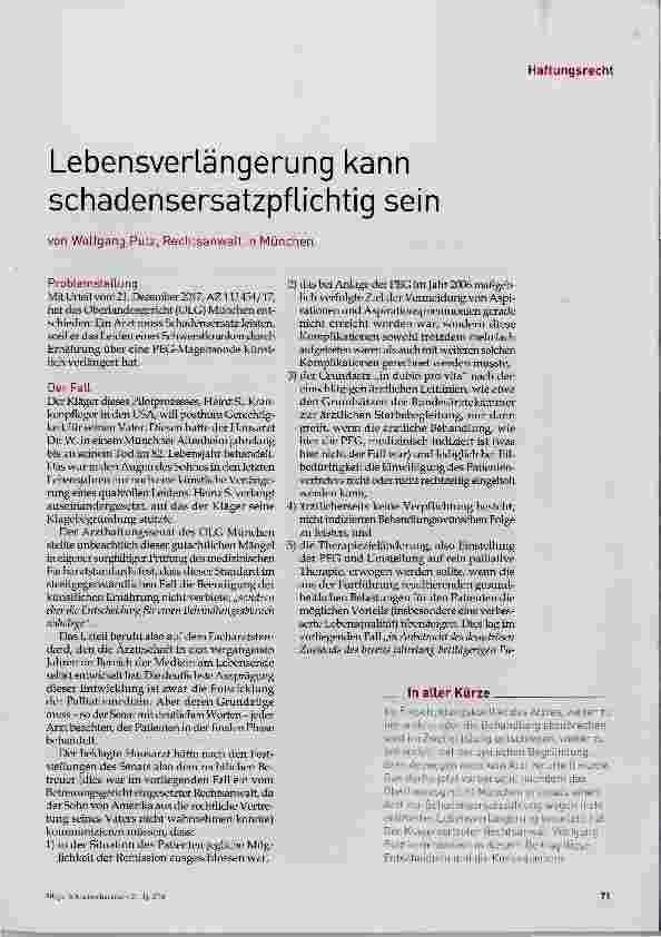 Vorschauseite 1: Lebensverlängerung kann schadensersatzpflichtig sein