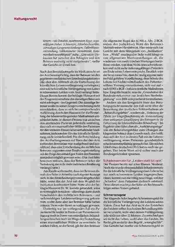 Vorschauseite 2: Lebensverlängerung kann schadensersatzpflichtig sein