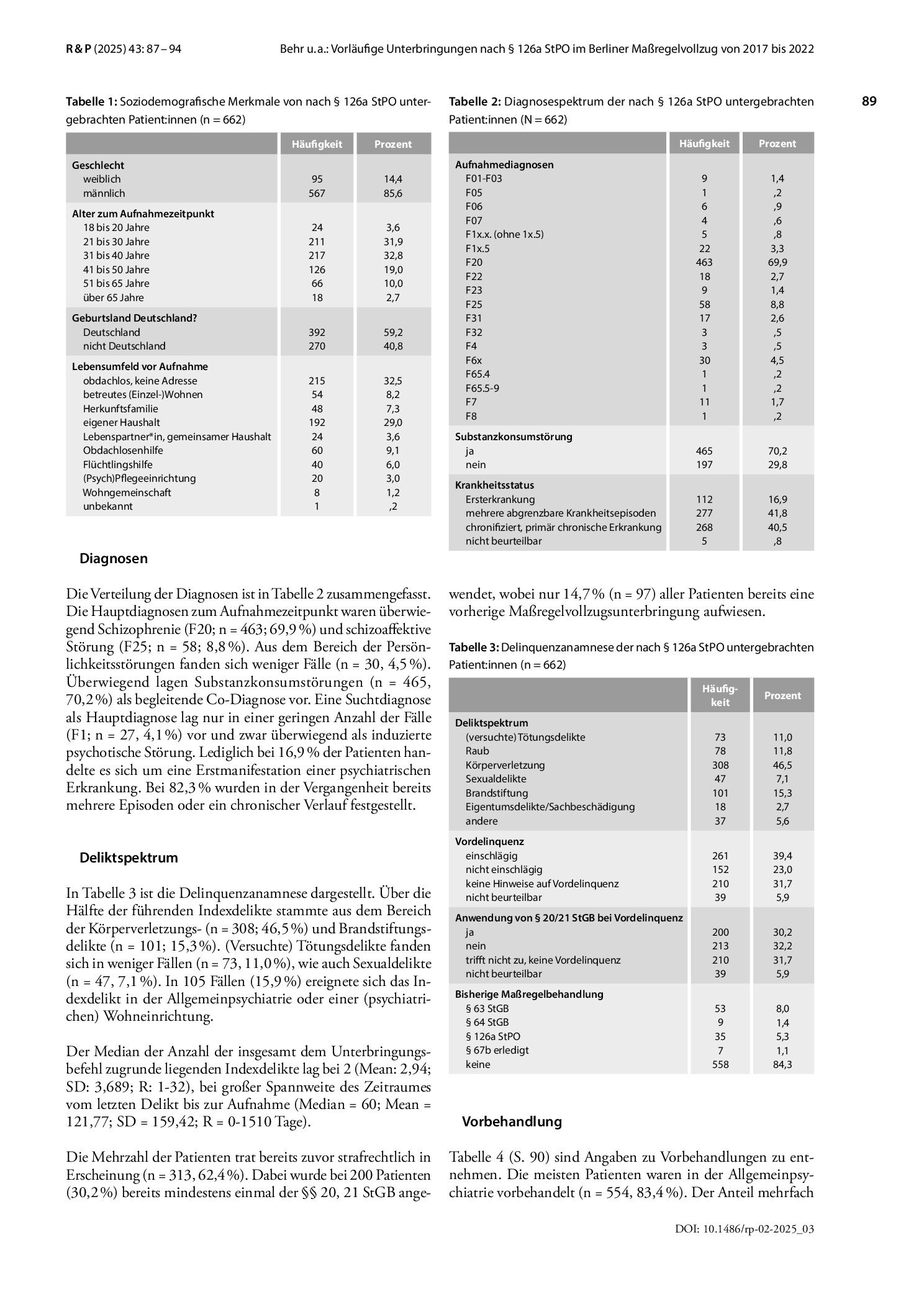 Vorschauseite 3: Vorläufige Unterbringungen nach § 126a StPO im Berliner Maßregelvollzug von 2017 bis 2022: Gibt es Veränderungen bei der Klientel und den Anordnungen?