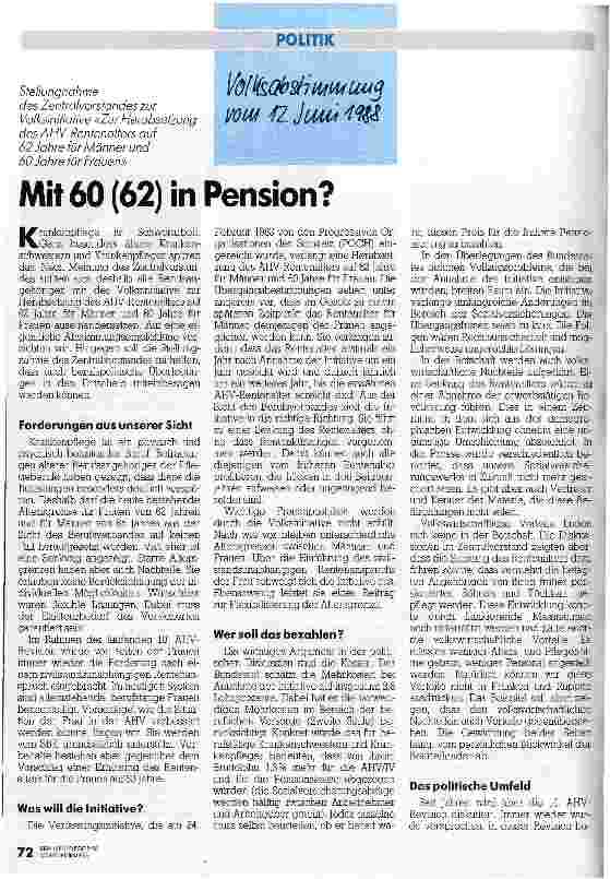 Vorschauseite 1: Mit 60 (62) in Pension?