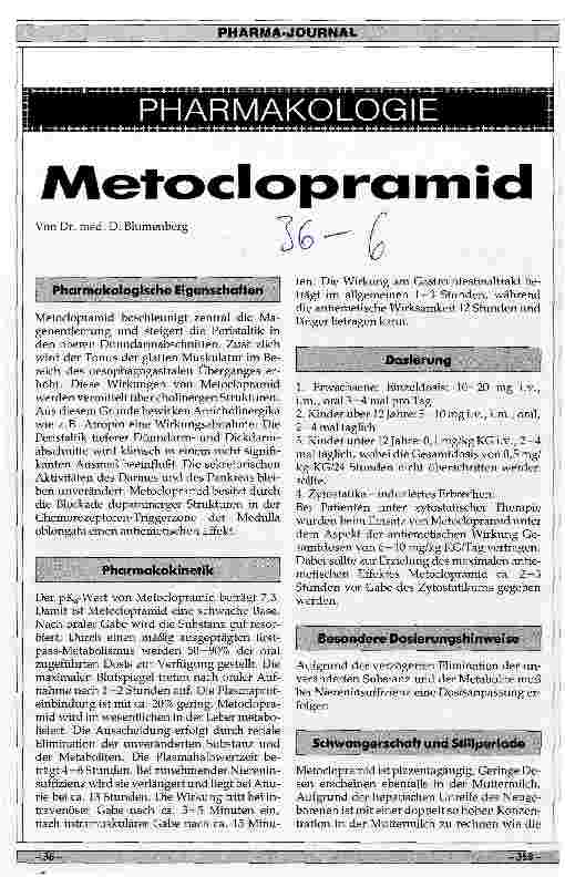 Vorschauseite 1: Pharmakologie Metoclopramid