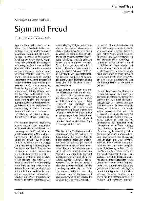 Vorschauseite 1: Sigmund Freud Psychologen, die Schule machten (II)