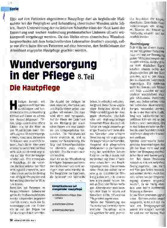 Vorschauseite 1: Wundversorgung in der Pflege 8. Teil Die Hautpflege