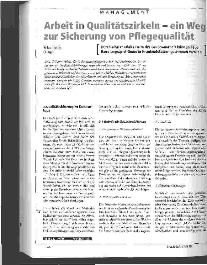 Vorschauseite 1: Arbeit in Qualitätszirkeln - ein Weg zur Sicherung der Pflegequalität (Durch eine spezielle Form der Gruppenarbeit können neue Handlungsspielräume in Krankenhäusern gewonnen werde…