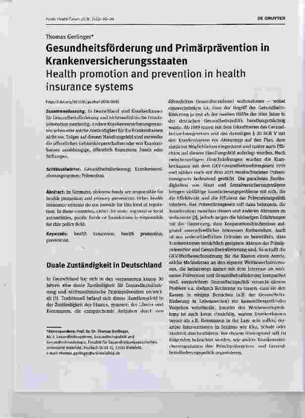 Vorschauseite 1: Gesundheitsförderung und Primärprävention in Krankenversicherungsstaaten