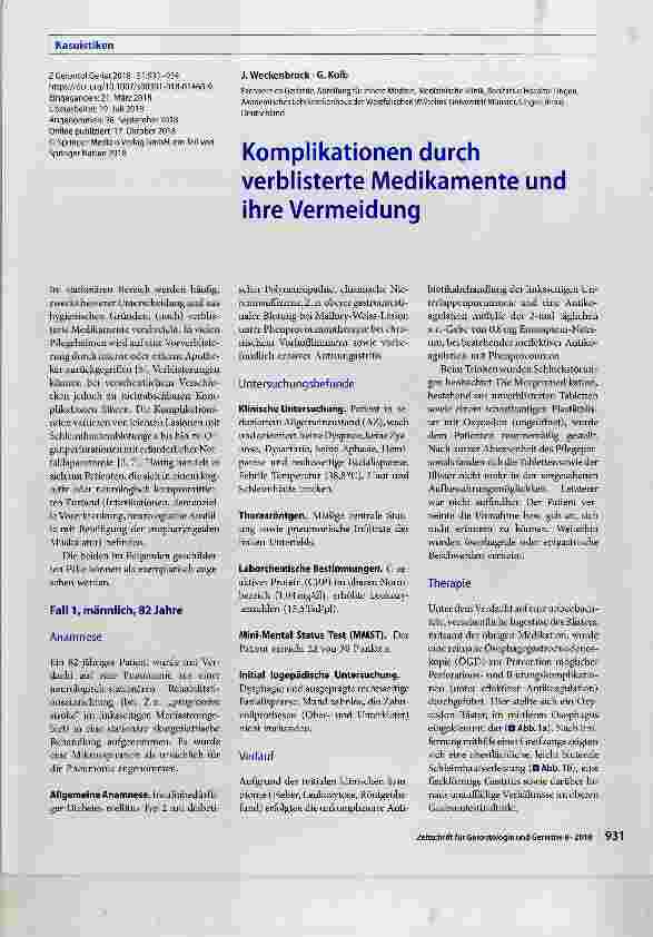 Vorschauseite 1: Komplikationen durch verblisterte Medikamente und ihre Vermeidung