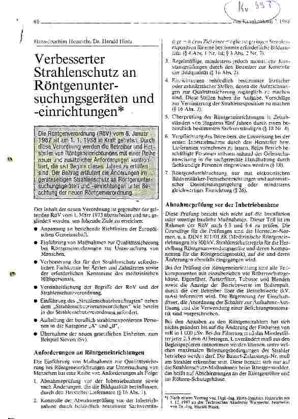 Vorschauseite 1: Verbesserter Strahlenschutz an Röntgenuntersuchungsgeräten und Einrichtungen