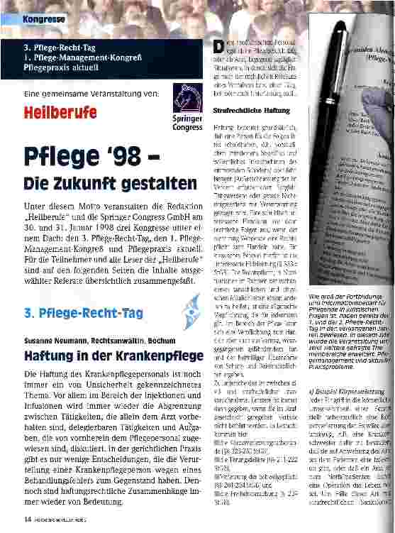 Vorschauseite 1: Pflege 98 - Die Zukunft gestalten 3. Pflege-Recht-Tag