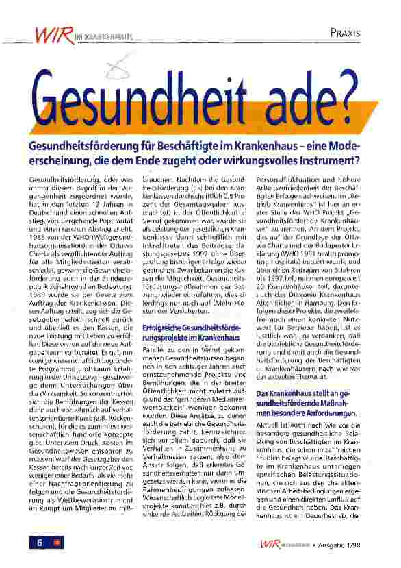 Vorschauseite 1: Gesundheit ade? Gesundheitsförderung für Beschäftigte im Krankenhaus