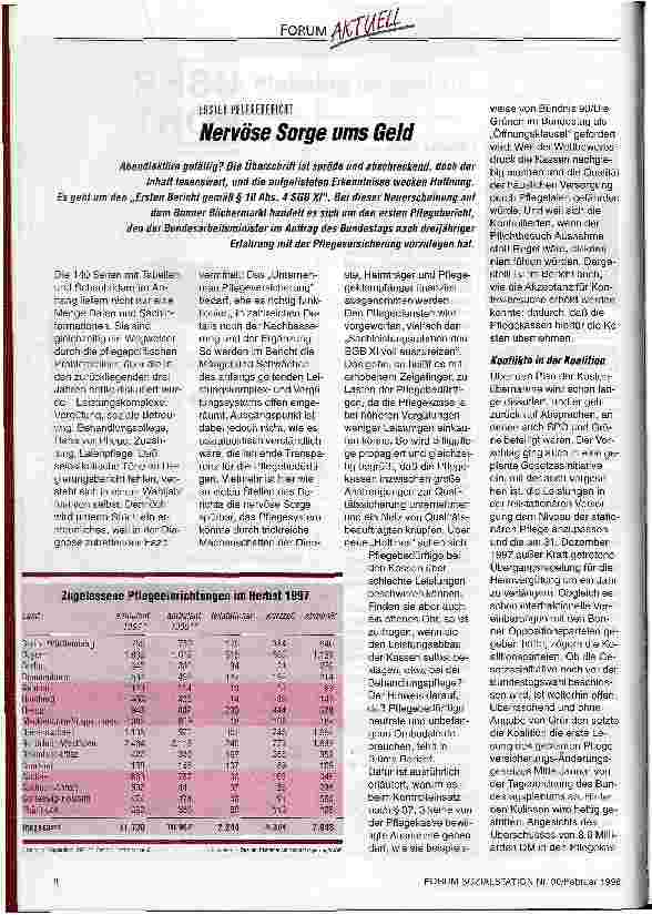 Vorschauseite 1: Nervöse Sorge ums Geld Erster Pflegebericht