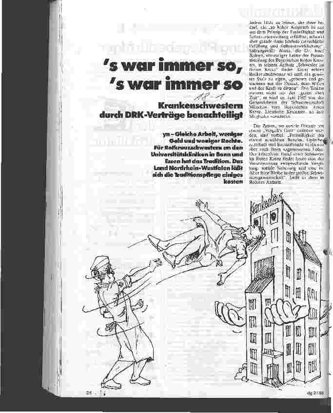 Vorschauseite 1: `s war immer so, `s war immer so Krankenschwestern durch DRK-Verträge benachteiligt