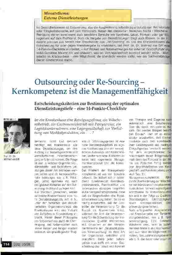 Vorschauseite 1: Outsourcing oder Re-Sourcing Kernkompetenz ist die Managementfähigkeit