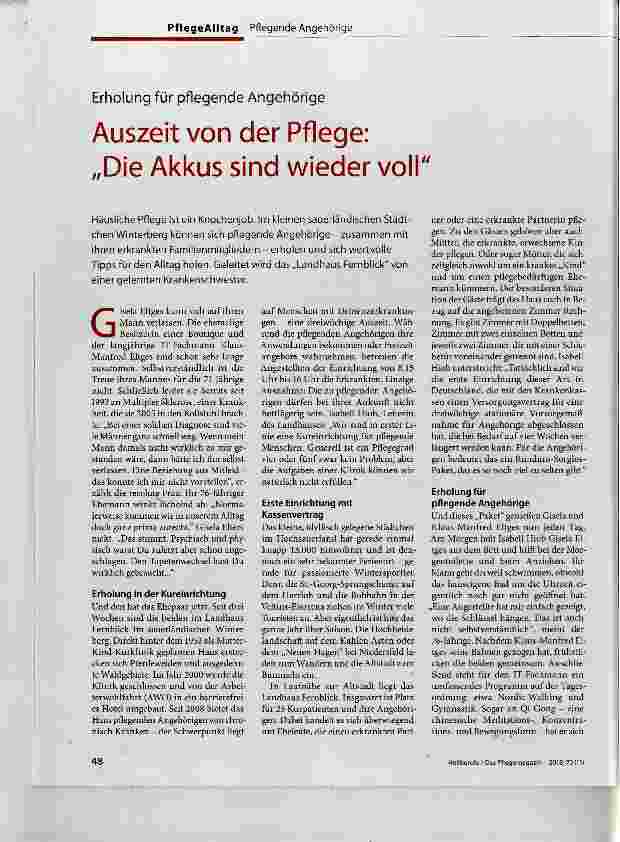 Vorschauseite 1: Auszeit von der Pflege: „Die Akkus sind wieder voll
