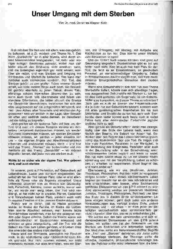 Vorschauseite 1: Unser Umgang mit Sterbenden