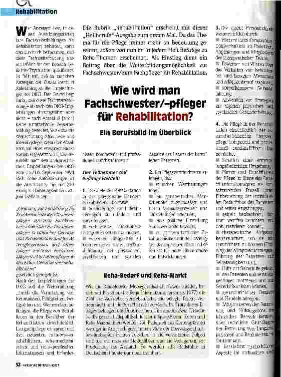 Vorschauseite 1: Wie wird man Fachschwester/-pfleger für Rehabilitation? Ein Berufsbild im Überblick