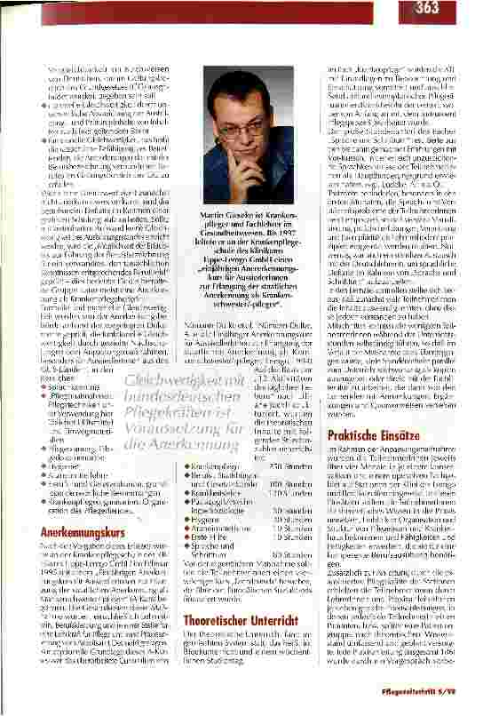 Vorschauseite 2: Kurs füe AussiedlerInnen zur Anerkennung als Krankenschwester/-pfleger: Dem Arbeitsmarkt soll gleichwertiges Pflegepersonal zur Verfügung stehen