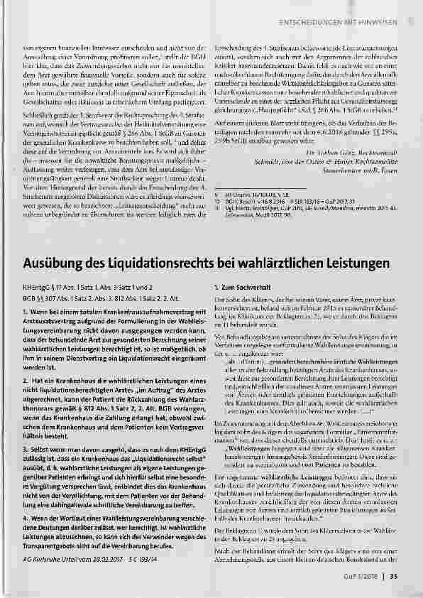 Vorschauseite 1: Ausübung des Liquidationsrechts bei wahlärztlichen Leistungen