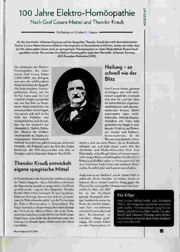 Vorschauseite 1: 100 Jahre Elektro-Homöopathie Nach Graf Cesare Mattei und Theodor Kraufe