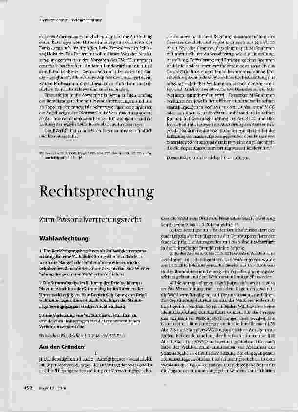 Vorschauseite 1: Zum Personalvertretungsrecht Wahlanfechtung