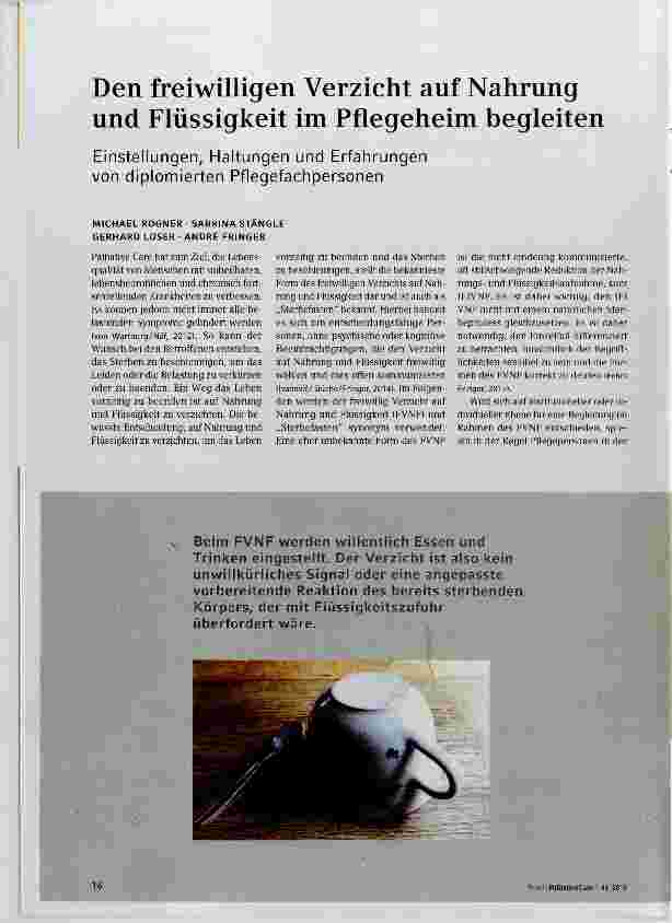Vorschauseite 1: Den freiwilligen Verzicht auf Nahrung und Flüssigkeit im Pflegeheim begleiten