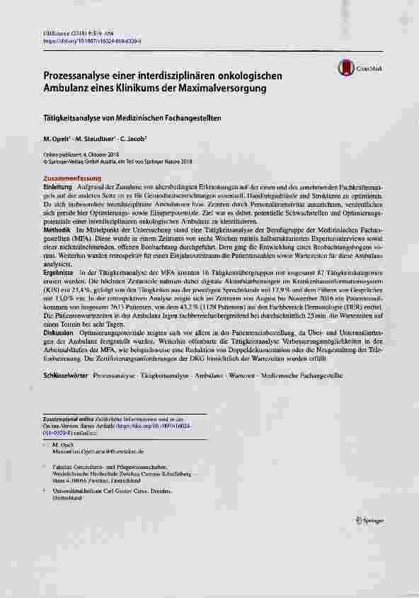 Vorschauseite 1: Prozessanalyse einer interdisziplinären onkologischen Ambulanz eines Klinikums der Maximalversorgung