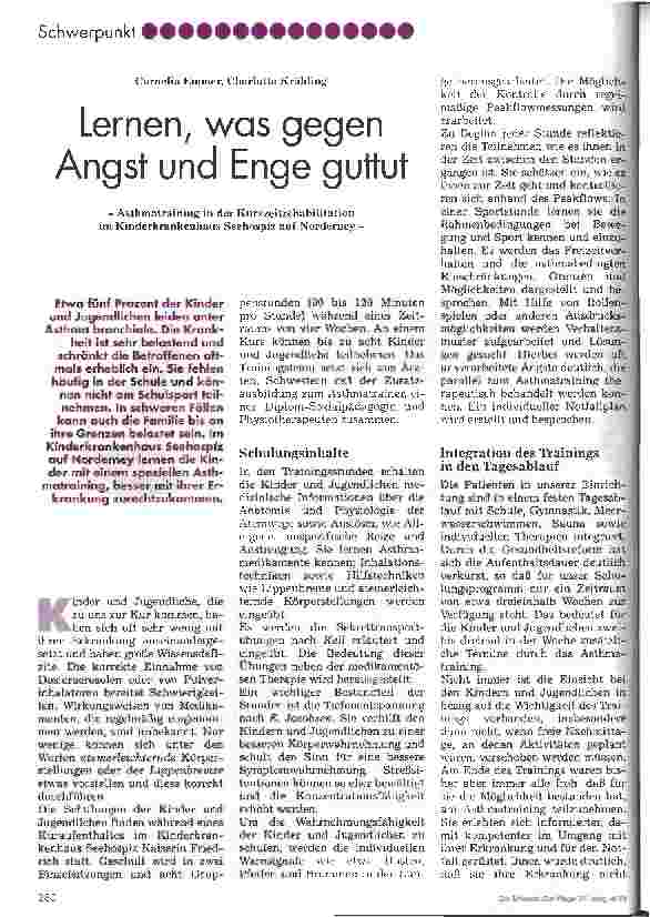 Vorschauseite 1: Lernen, was gegen Angst und Enge guttut Asthmatraining in der Kurzzeitrehabilitation im Kinderkrankenhaus Seehospiz auf Norderney
