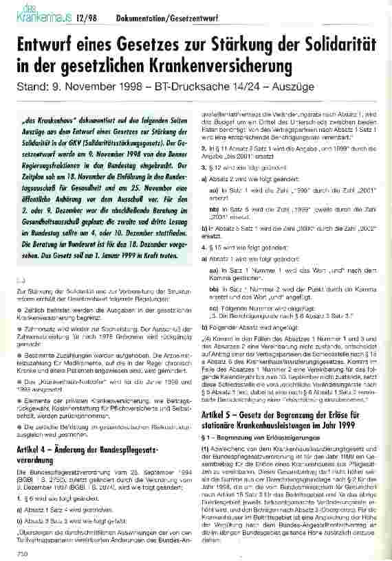 Vorschauseite 1: Entwurf eines Gesetzes zur Stärkung der Solidarität in der gesetzlichen Krankenversicherung