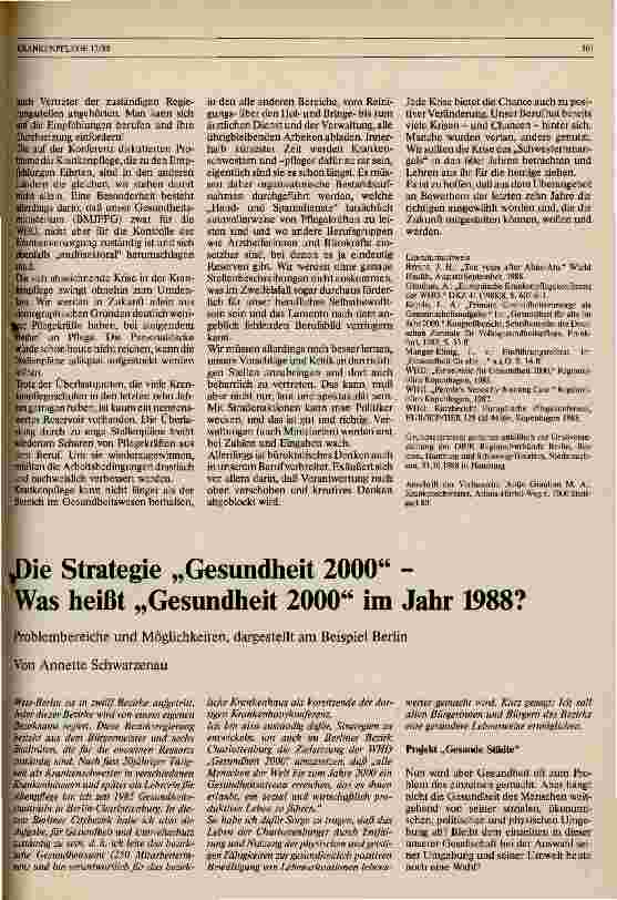 Vorschauseite 1: Die Strategie Gesundheit 2000 - Was heißt Gesundheit 2000 im Jahr 1988