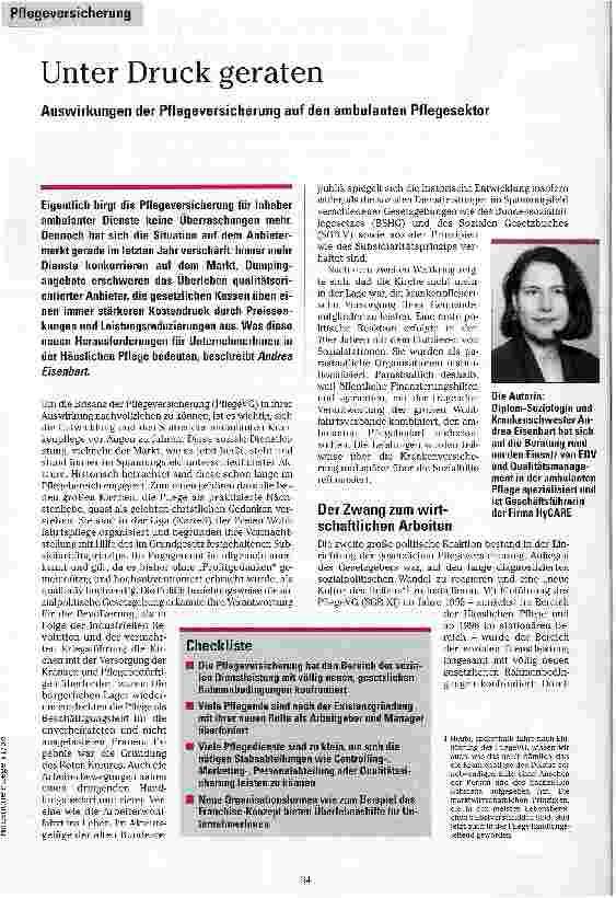 Vorschauseite 1: Unter Druck geraten Auswirkungen der Pflegeversicherung ausf dem ambulanten Pflegesektor