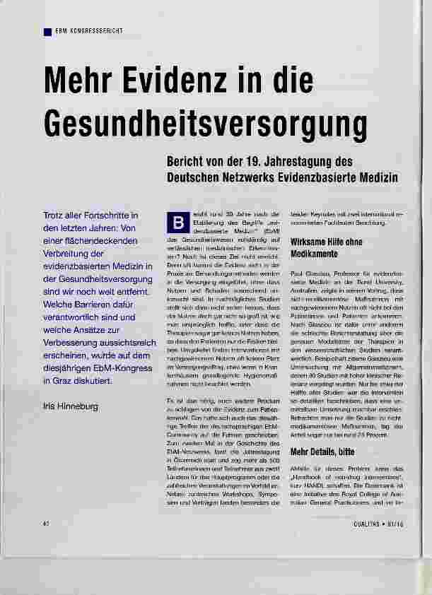 Vorschauseite 1: Mehr Evidenz in die Gesundheitsversorgung