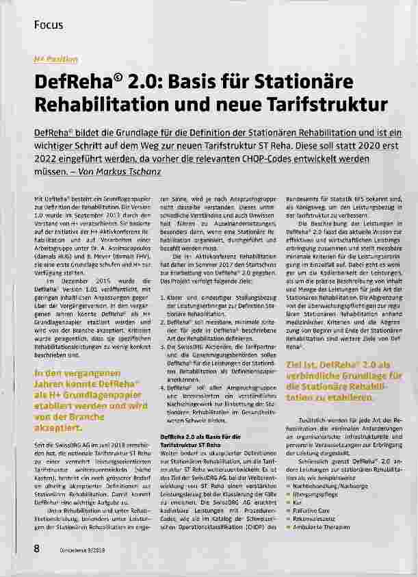 Vorschauseite 1: DefReha® 2.0: Basis für Stationäre Rehabilitation und neue Tarifstruktur