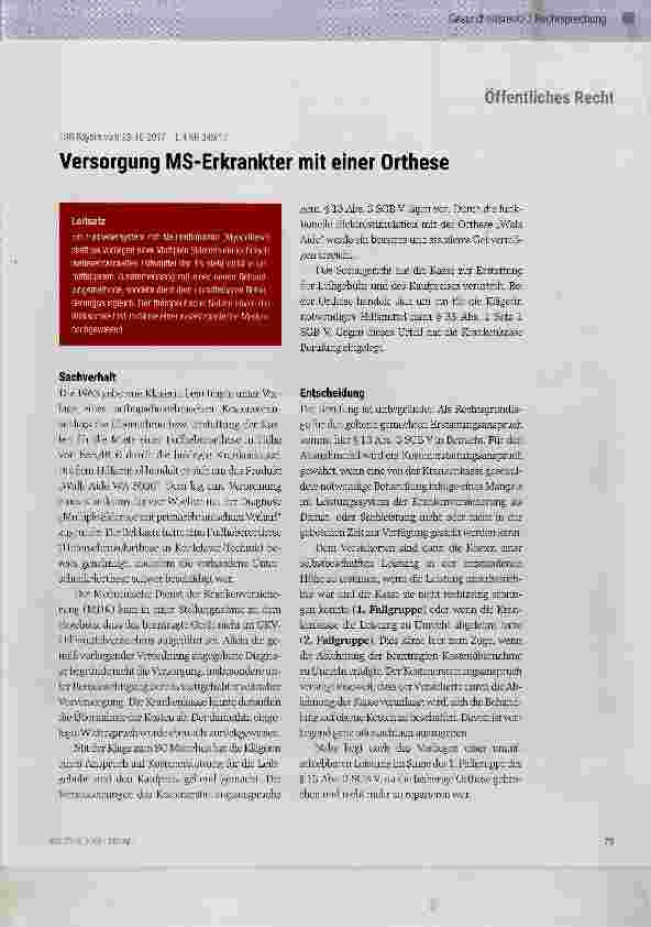 Vorschauseite 1: Versorgung MS-Erkrankter mit einer Orthese