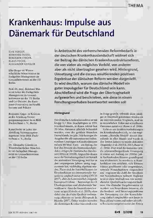 Vorschauseite 1: Krankenhaus: Impulse aus Dänemark für Deutschland