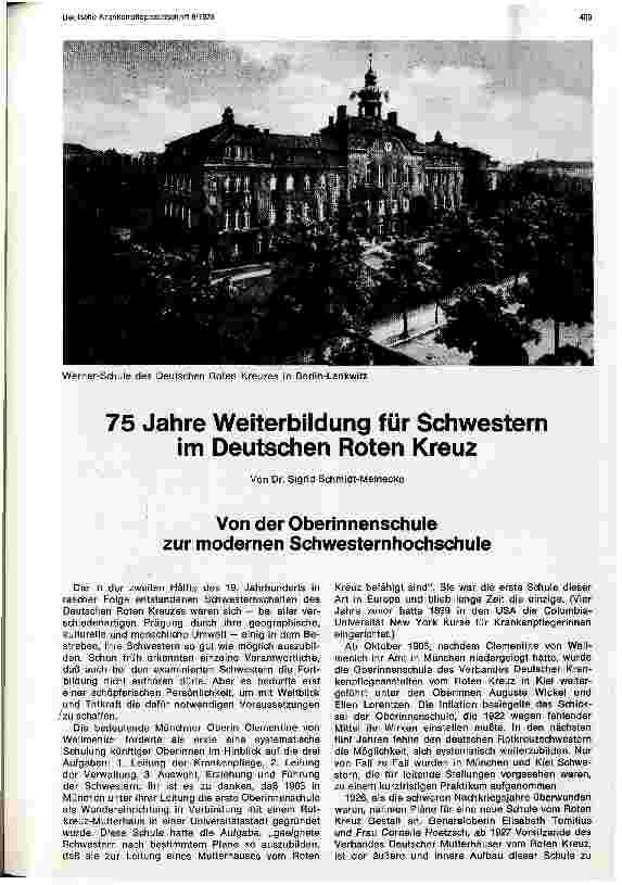 Vorschauseite 1: 75 Jahre Weiterbildung für Schwestern im Deutschen Roten Kreuz Von der Oberinnenschule zur modernen Schwesternhochschule