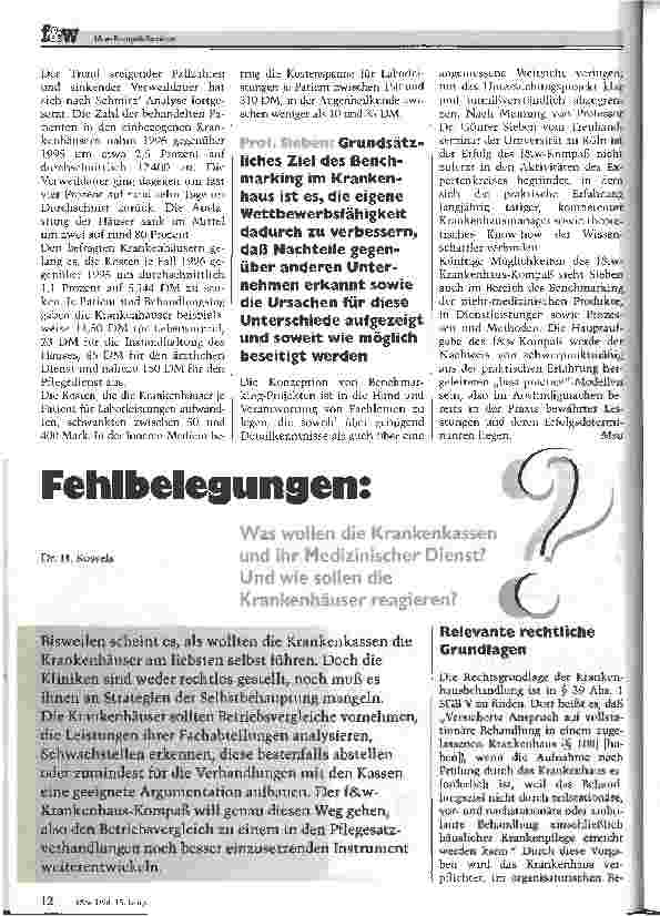 Vorschauseite 1: Fehlbelegungen: Was wollen die Krankenkassen und ihr Medizinischer Dienst? Und wie sollen die Krankenhäuser reagieren?