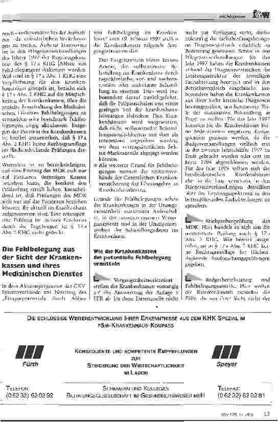 Vorschauseite 2: Fehlbelegungen: Was wollen die Krankenkassen und ihr Medizinischer Dienst? Und wie sollen die Krankenhäuser reagieren?