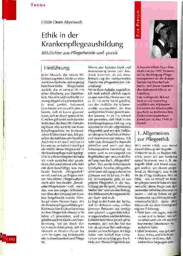Vorschauseite 1: Ethik in der Krankenpflegeausbildung Blitzlichter aus Pflegetheorie und -praxis