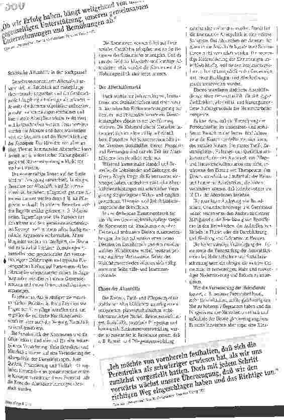 Vorschauseite 2: Perestroika in der Altenarbeit Reformbedarf der Sozialbürokratie