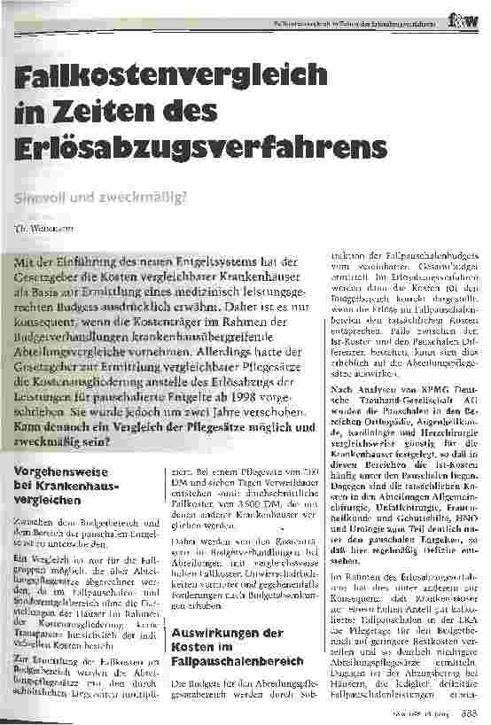 Vorschauseite 1: Fallkostenvergleich in Zeiten des Erlösabzugsverfahrens Sinnvoll und zweckmäßig?