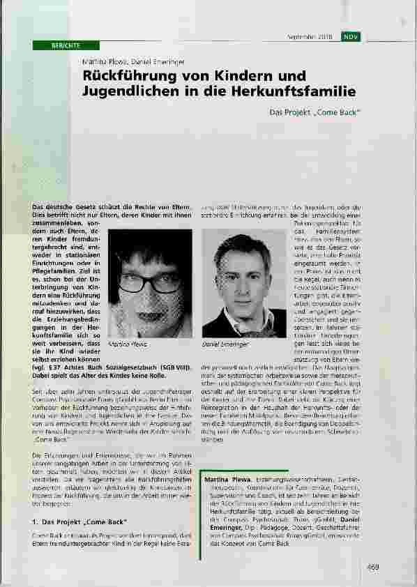 Vorschauseite 1: Rückführung von Kindern und Jugendlichen in die Herkunftsfamilie