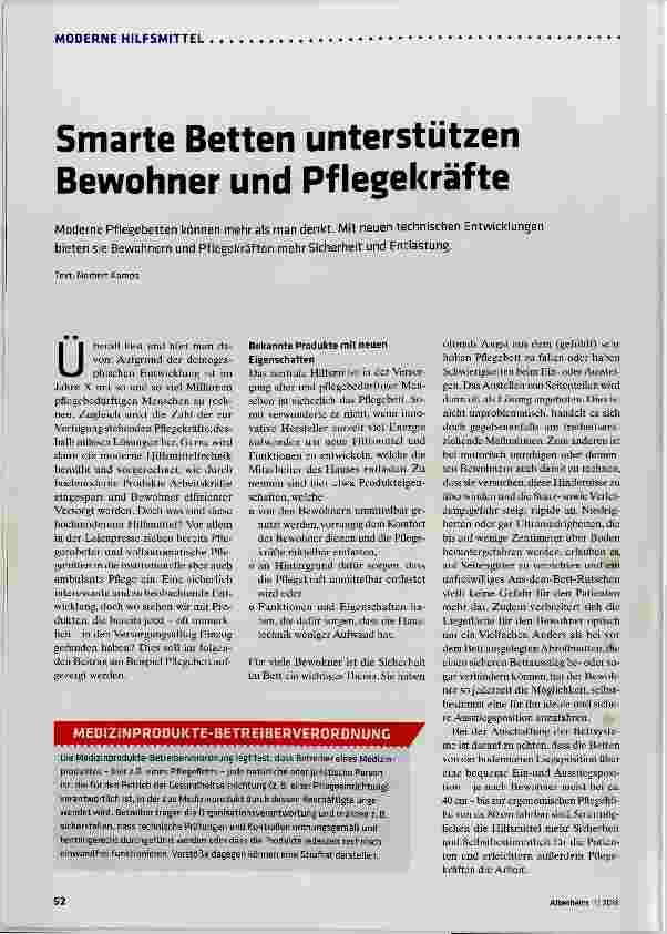 Vorschauseite 1: Smarte Betten unterstützen Bewohner und Pflegekräfte