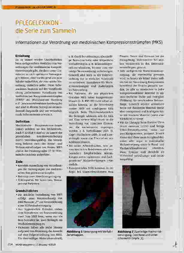 Vorschauseite 1: PFLEGELEXIKONdie Serie zum Sammeln Informationen zur Verordnung von medizinischen Kompressionsstrümpfen (MKS)
