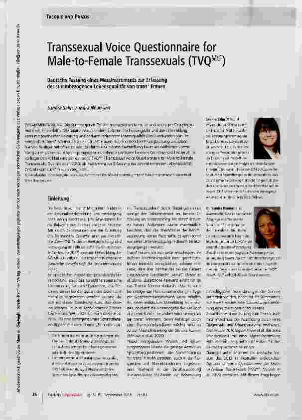 Vorschauseite 1: Transsexual Voice Questionnaire for Male-to-Female Transsexuals