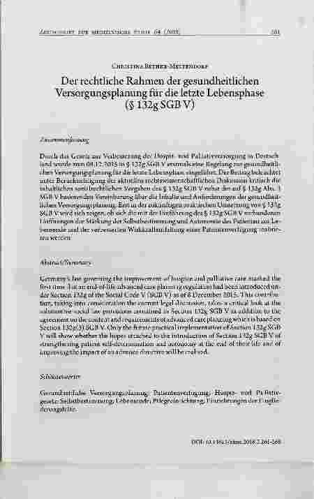 Vorschauseite 1: Der rechtliche Rahmen der gesundheitlichen Versorgungsplanung für die letzte Lebensphase (5 132g SGBV)