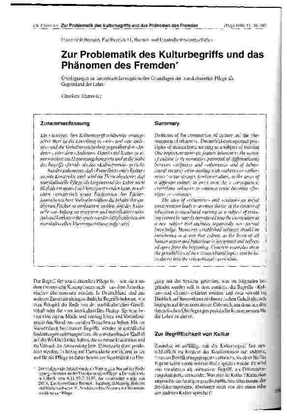 Vorschauseite 1: Zur Problematik des Kulturbegriffs und das Phänomen des Fremden