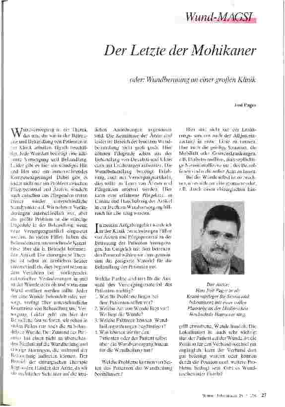 Vorschauseite 1: Der Letzte der Mohikaner oder: Wundberatung an einer großen Klinik