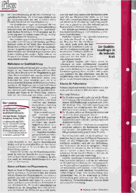 Vorschauseite 2: Qualität als Baustein der Pflegeversicherung (Teil 4) Umgang mit Qualitätssicherungssystemen