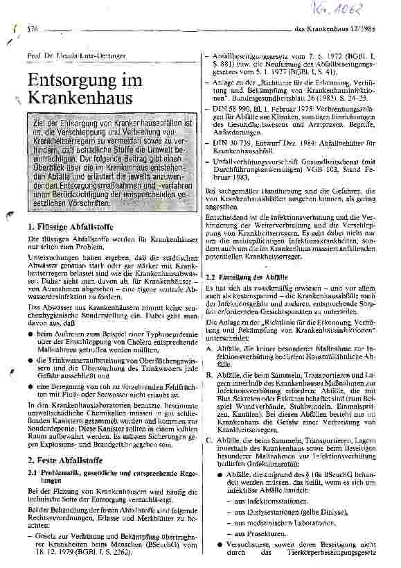 Vorschauseite 1: Entsorgung im Krankenhaus